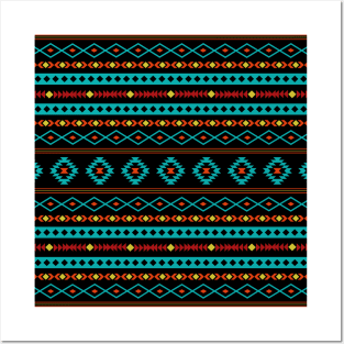 Aztec Mixed Motifs Pattern Reds Yellow Teal Black Posters and Art